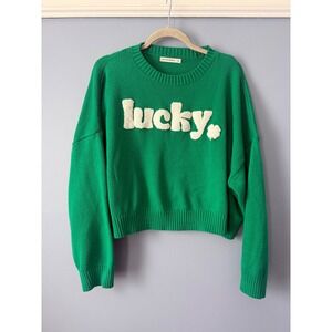 NWOT Women's Green Lucky Shamrock Sweater Moon & Madison Size XL Cotton Blend